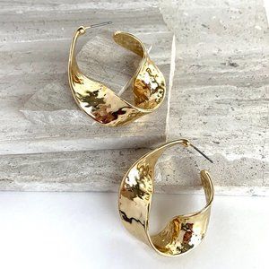 NEW~ Anthropologie Textured Twist Gold Hoop Earrings